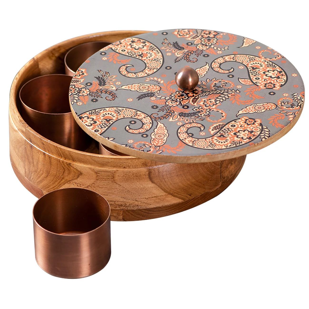wooden spice box with 7 bowls, grey color